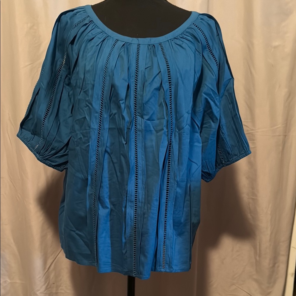 LOFT Teal Blouse with Eyelet Design